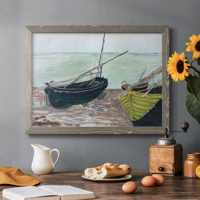 Bateaux sur la plage, 1885, reproduction d'art sur toile encadrée, Gris, H 28 po x l 42 po