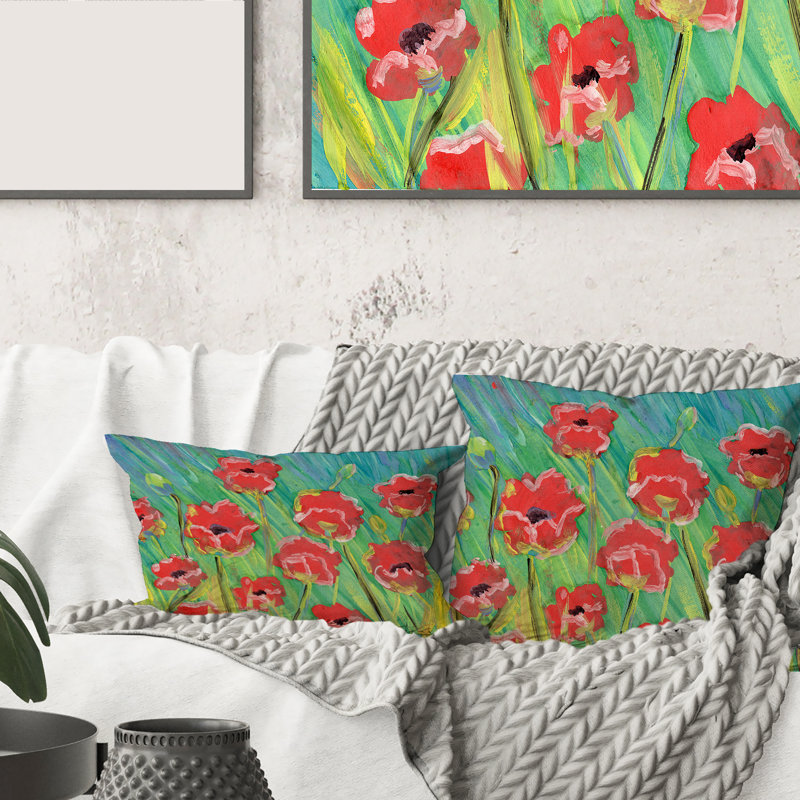 Housse et insert de coussin carré Gouache of Poppies, 16" x 16"