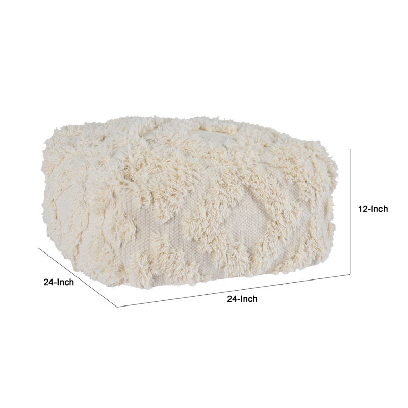 Square Pouf, Cotton Blend Off White/White