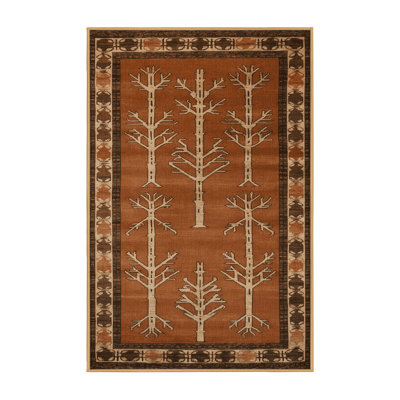 Tapis botanique brun lavable à la machine