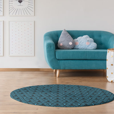 Tapis bleu sarcelle / noir à motif de triangles dessinés à la main