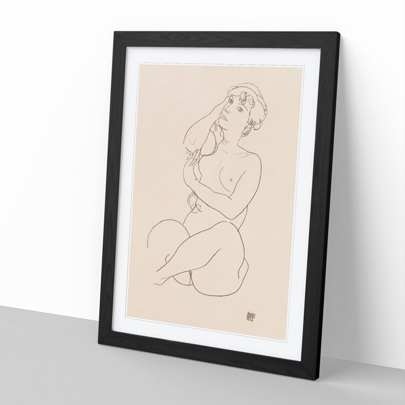 Study of a Naked Woman Vol.3 by Egon Schiele - Picture Frame Painting on MDF, Black Framed, 65cm H x 48cm W x 2cm D