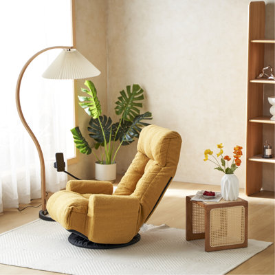 Chaise pivotante en métal jaune avec rotation à 360 degrés, assise en tissu souple, réglable, soutien lombaire et têtier, structure en métal, rembourrage confortable