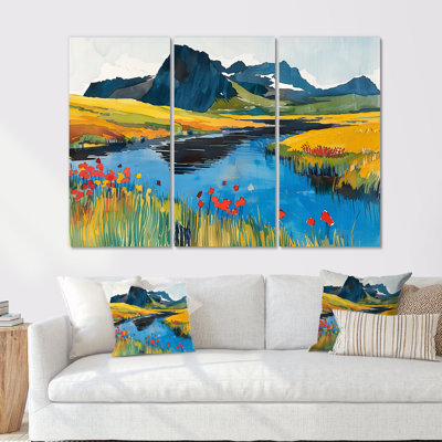 Islande, montagne et lac Meadow I - ensemble de reproductions d'art mural montagnes