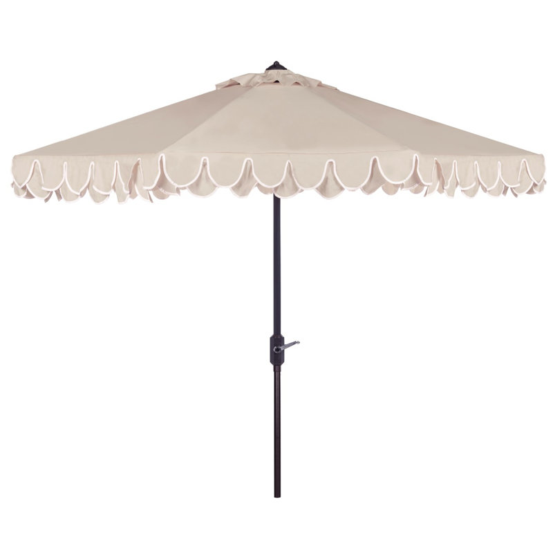 Outdoor Uv Resistant Elegant Valance Manual Tilt Umbrella, Beige, Brown