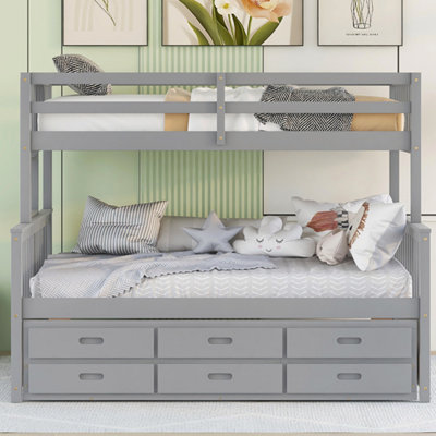 Lit superposé simple au-dessus d'un lit double avec lit gigogne, lit superposé séparable avec tiroirs pour la chambre à coucher