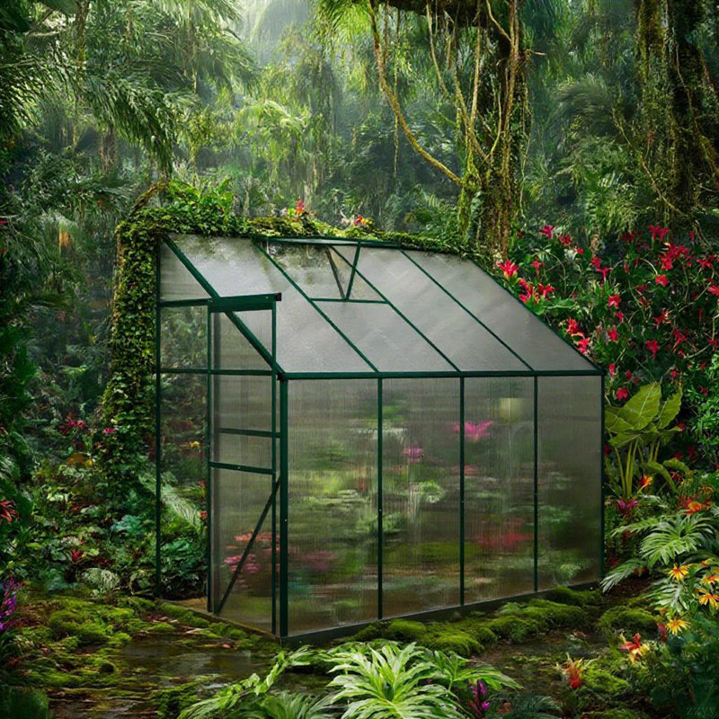Aluminum  Greenhouse 99.5" L X 50" W X 86.5" H Green Walk-In Lean-To Polycarbonate Hot House Kit