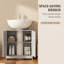 Meuble-lavabo peu encombrant gris clair avec tablette réglable pour rangement sous l'évier