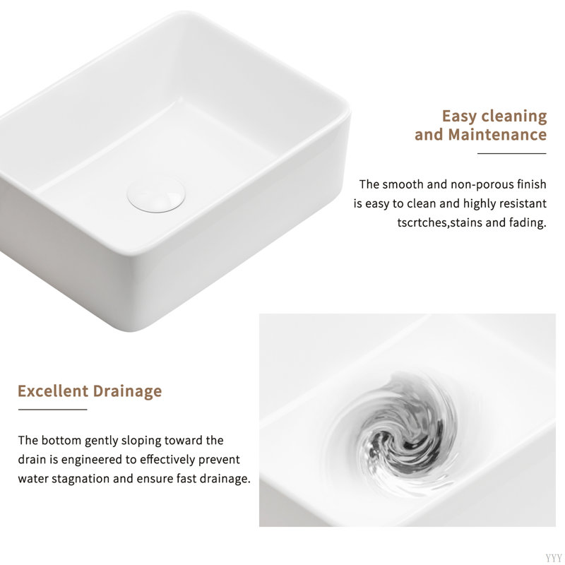 Rectangular Vessel Sink, 16"X12" Small Bowl Bathroom Vessel Sink, White Ceramic Lavatory Above Counter Art Basin Vanity Sink