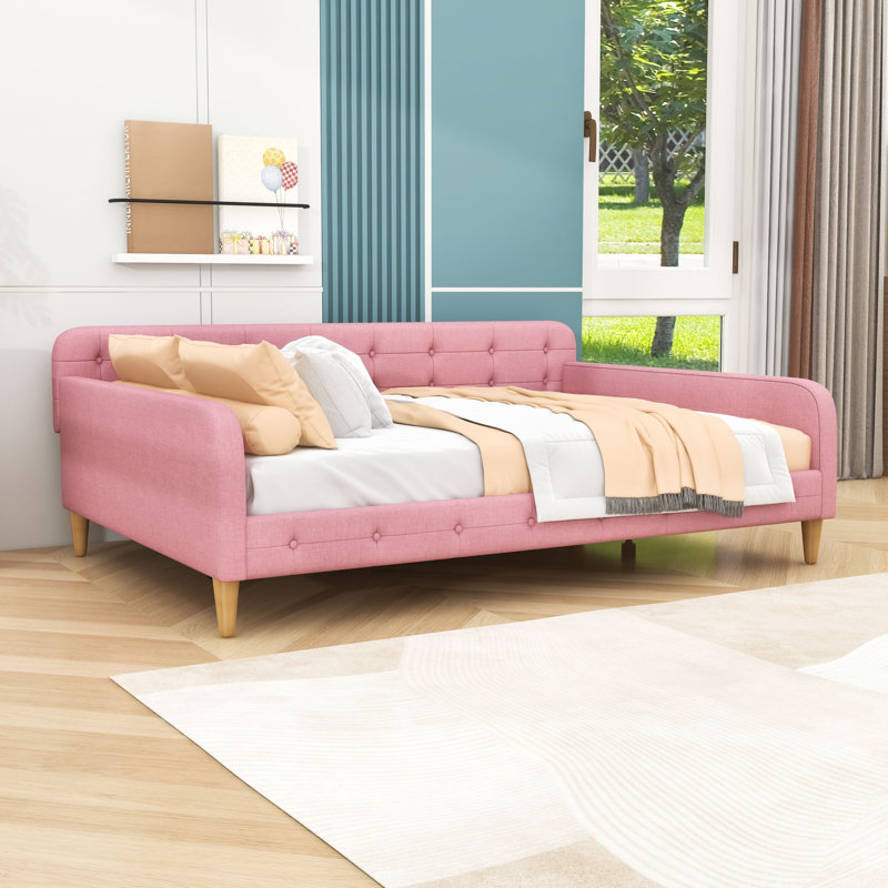 Upholstered Daybed with Support Legs, Rubine