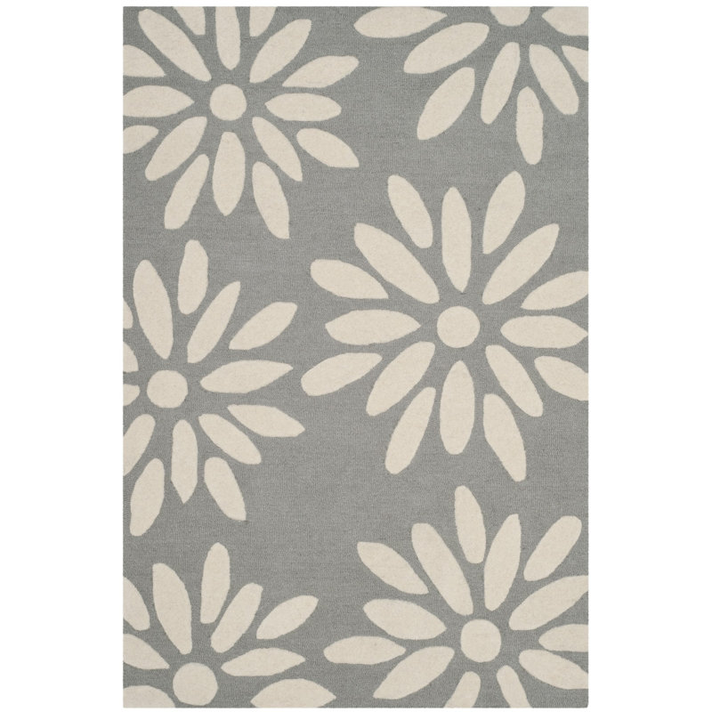 Tapis floral gris / ivoire en laine touffetée à la main Claro, Rectangle 3 pi x 5 pi