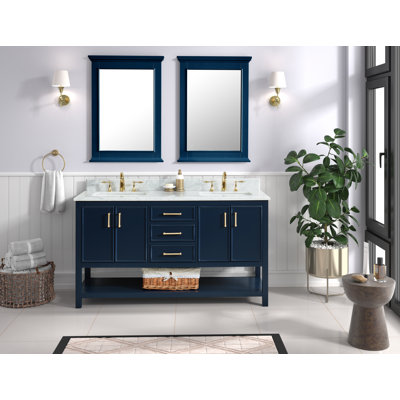 Manhattan 60" Double Vanity With Carrara Marble Top, Pre Assembled
