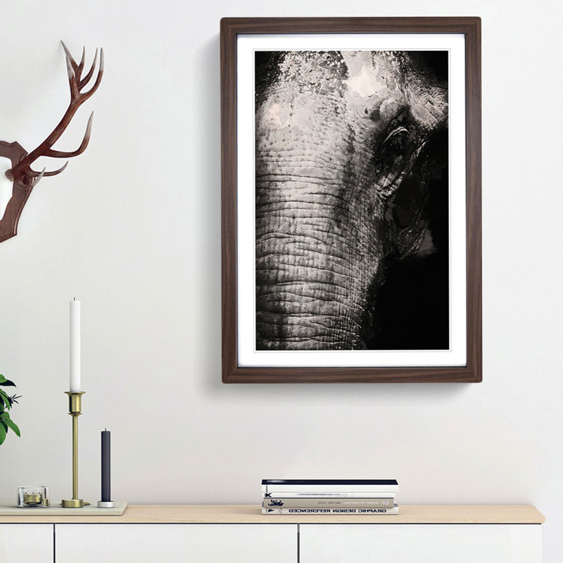 Mighty Elephant in the Shadows - Picture Frame Graphic Art Print, Walnut Framed, 36cm H x 27cm W x 2cm D