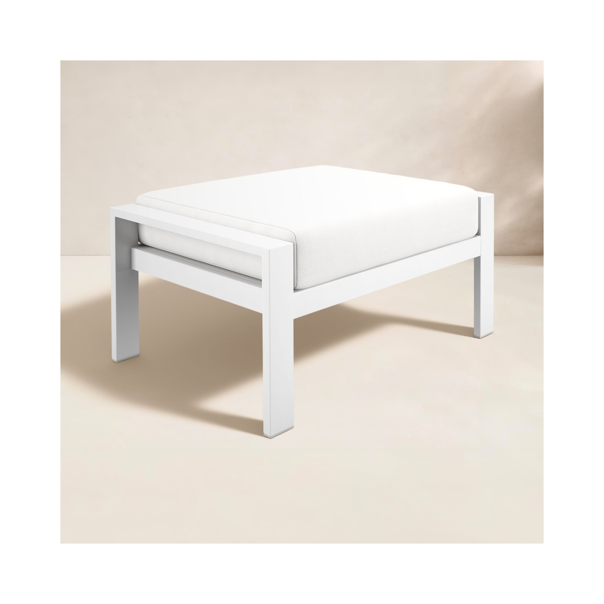 Townsend Metal Outdoor Ottoman With Sunbrella Cushion, Canvas White
