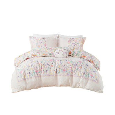 Twin Floral Reversible Cotton Duvet Cover Set with Throw Pillow