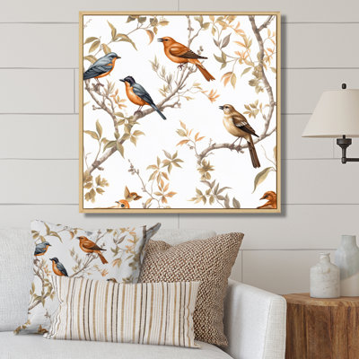 " Orange Green Birds On Trees "