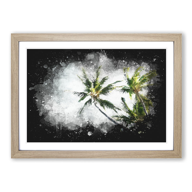 Tropical Palm Trees - Picture Frame Graphic Art Print, 24cm H x 33cm W x 2cm D, Oak Framed