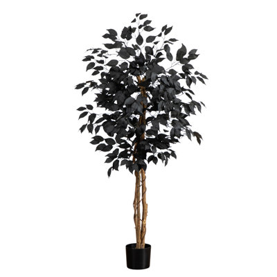 Ficus artificiel noir d'Halloween avec tronc naturel