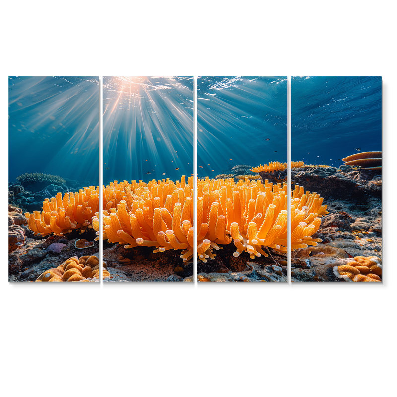 Richerson - art mural corail sous l'eau pour le salon 4 pièces, H 32 po x l 64 po