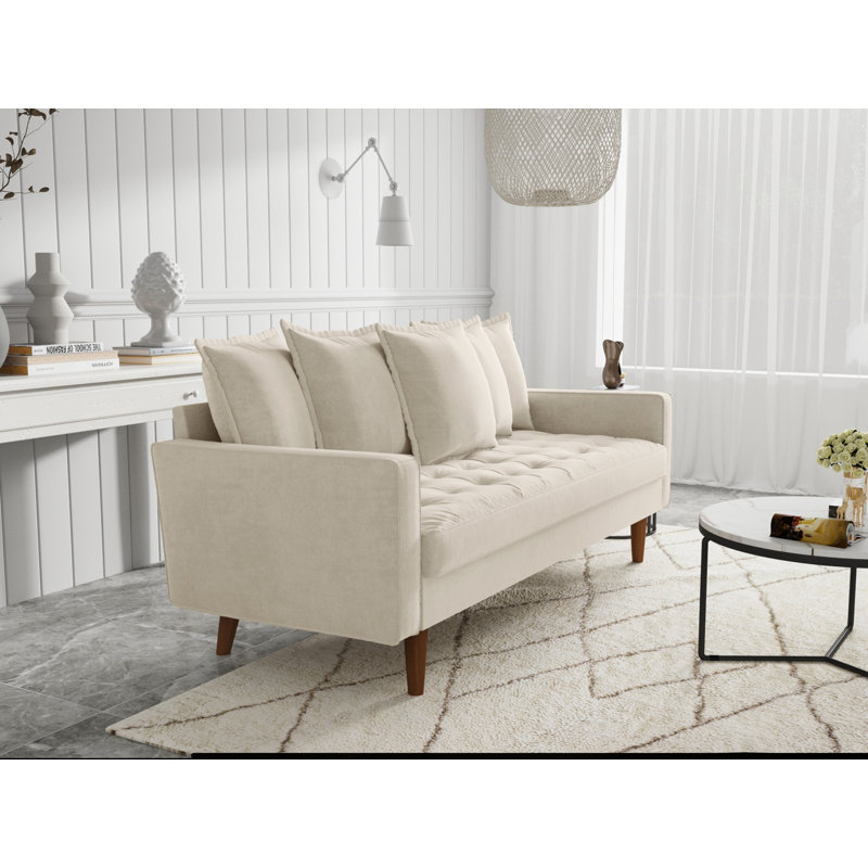 Marcelous 70" Velvet Square Arm Sofa, Beige 100% Polyester