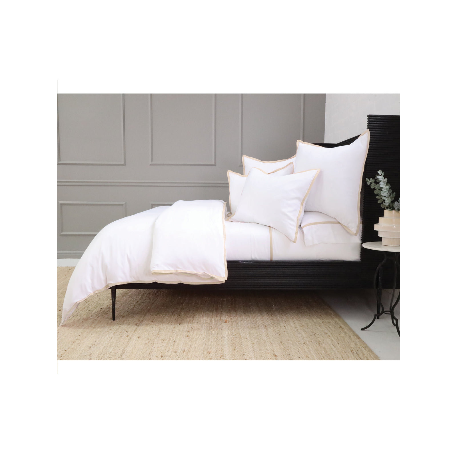 Langston Rayon Duvet Cover Set, Twin Duvet Cover +  1 Standard Sham, White/Sand