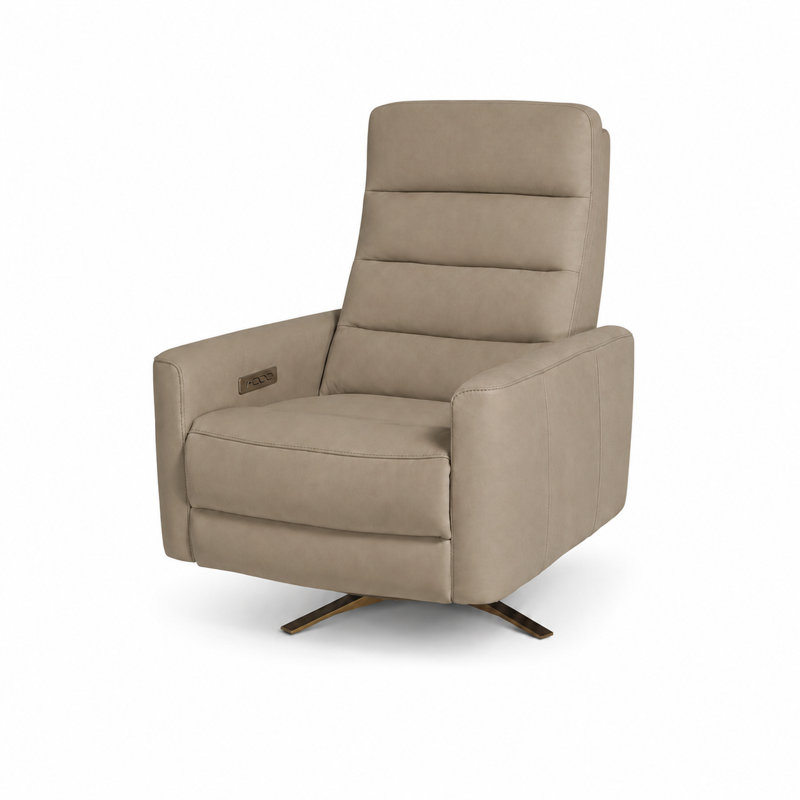 Fauteuil inclinable électrique pivotant en cuir véritable avec support lombaire et port USB , Beige