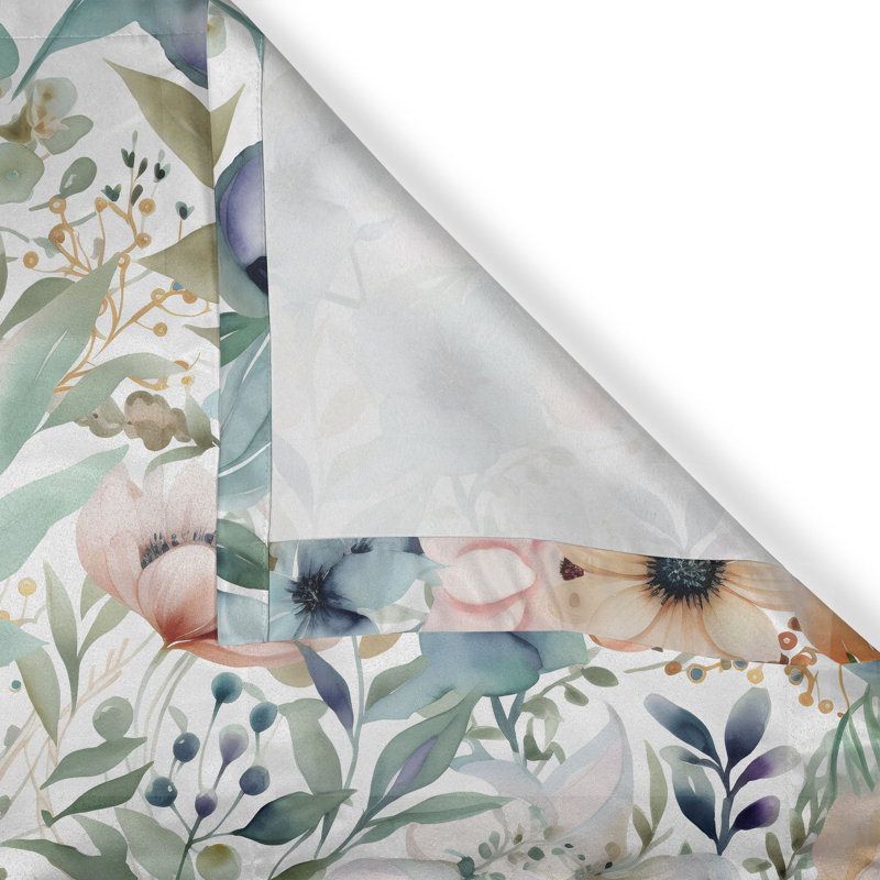 Dakota Fields Spring Floral Grommet Curtain Romantic Garden Bloom Seafoam Peach White, 50" W x 54" L