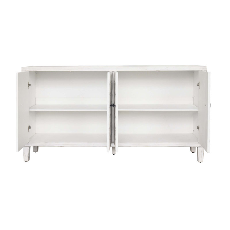 Accent Cabinet 4 Door Wooden Cabinet, White Washed