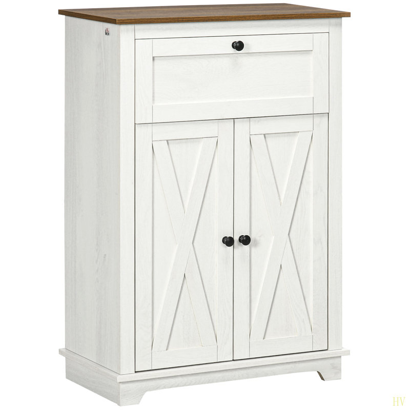 Farmhouse Barn Door Accent Cabinet, Kitchen Sideboard Storage Cabinet With Double Doors, Drawer, And Adjustable Shelf For Bedroom, Living Room