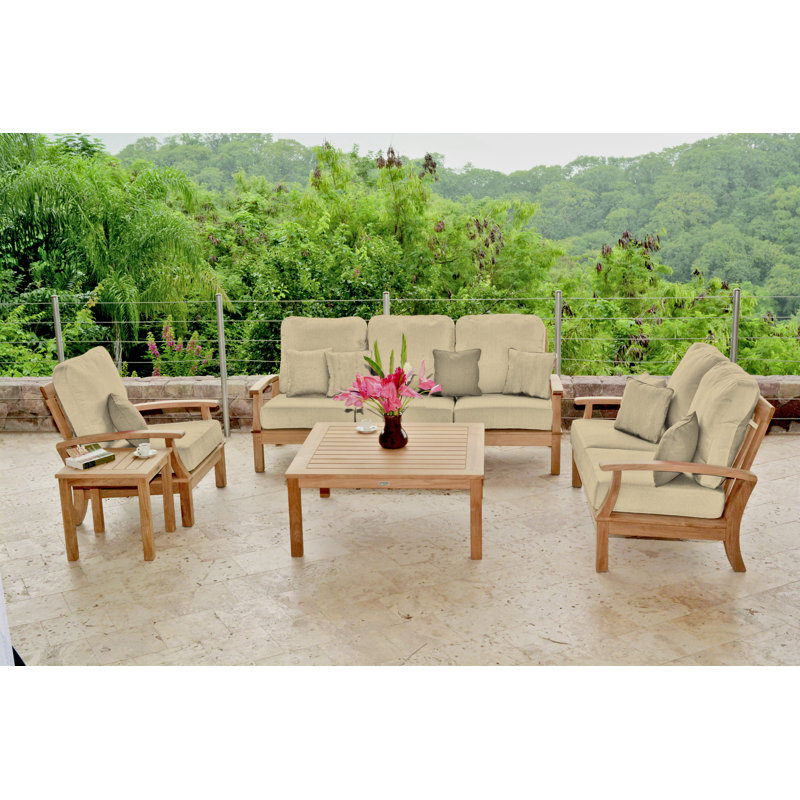 Monterey Outdoor Teak Sofa 3 - Seater with Sunbrella Cushions, Spectrum Sand