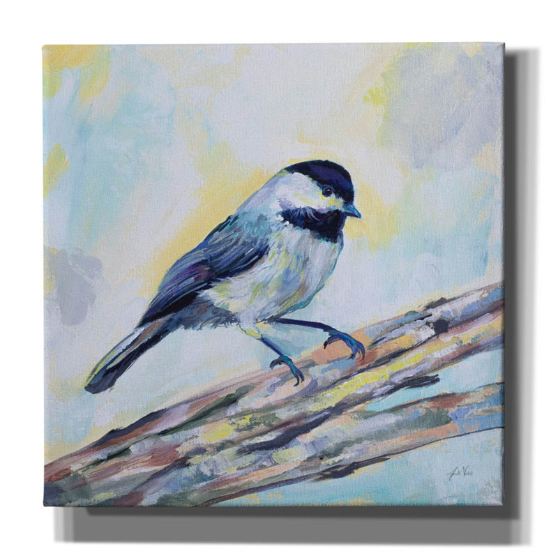 «Chickadee» par Jeanette Vertentes, art mural sur toile, H 18 po x l 18 po x P 0,75 po
