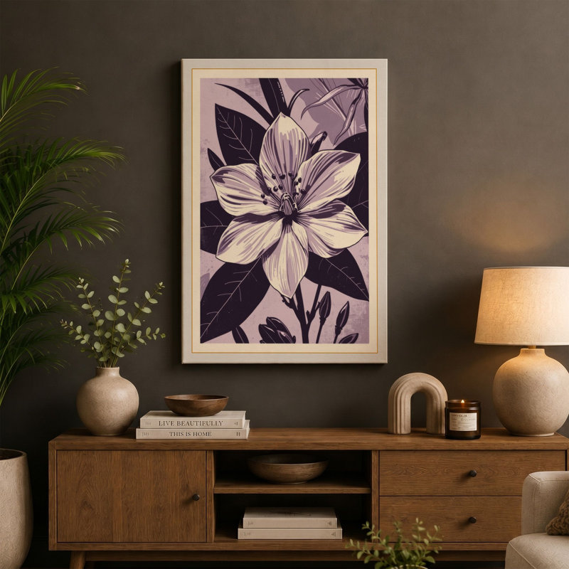 Lavender Bloom Botanical 1 Piece Wrapped Canvas Wall Art, 18x12 - 45.7 x 30.5 cm, Cream Border