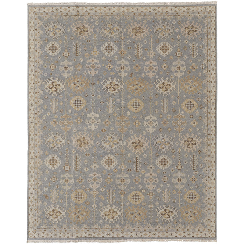 Corbitt Wool Oriental Area Rug in Blue, Rectangle 9'6" x 13'6"