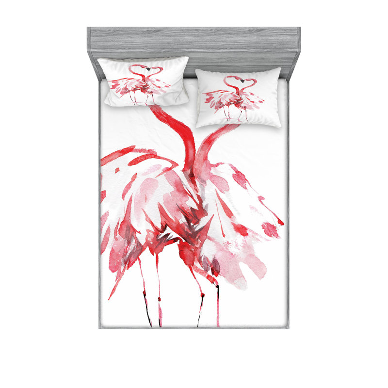 Drap-housse et coussin décoratif Ambesonne Flamingo blanc corail foncé, Ensemble de draps pour grand lit + 5 pièces suppl