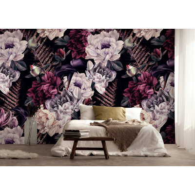 Dark Floral Watercolor Large Flowers Removable Wallpaper