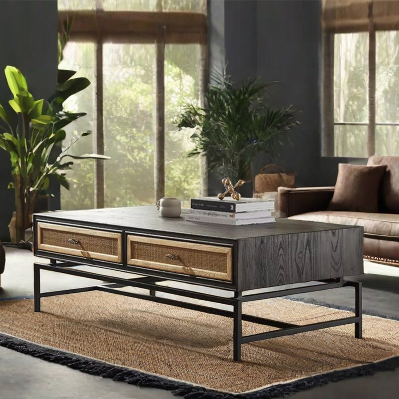 Table à thé simple en bois massif de rotin rétro