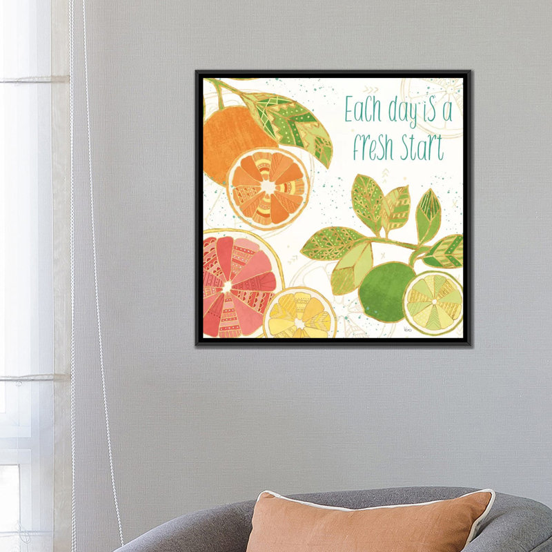 «Citrus Splash IV» par Véronique Charron, reproduction sur toile tendue sur châssis, H 12 po x l 12 po x P 0,75 po
