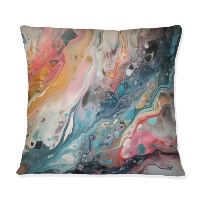 Teal Pink Marbled Whimsy II - Abstract Printed Throw Pillow