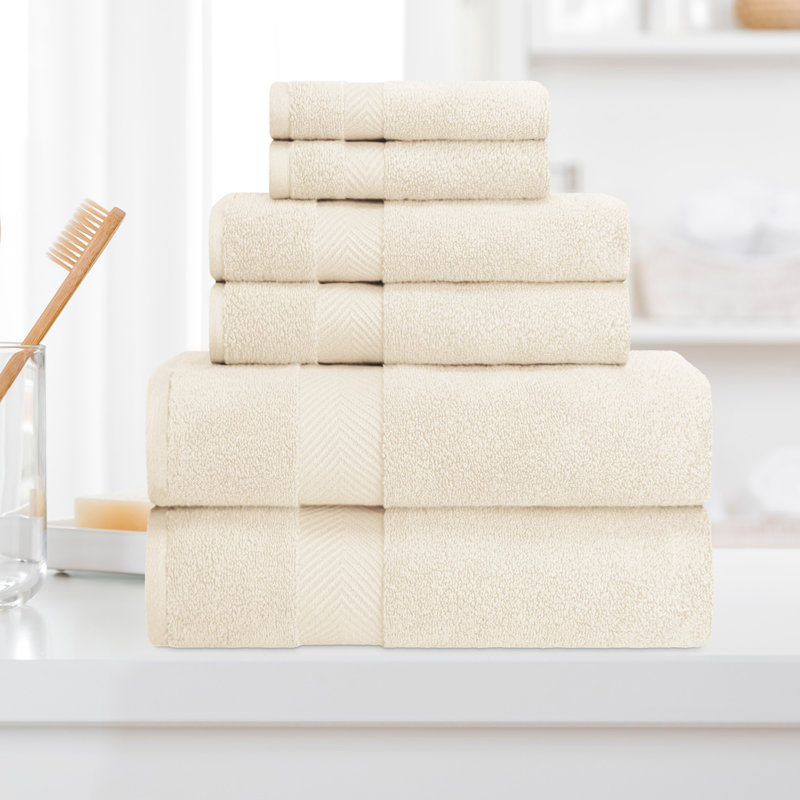 Hamachi Zero Twist Ultra Soft 6 Piece 100% Cotton Towel Set, Ivory