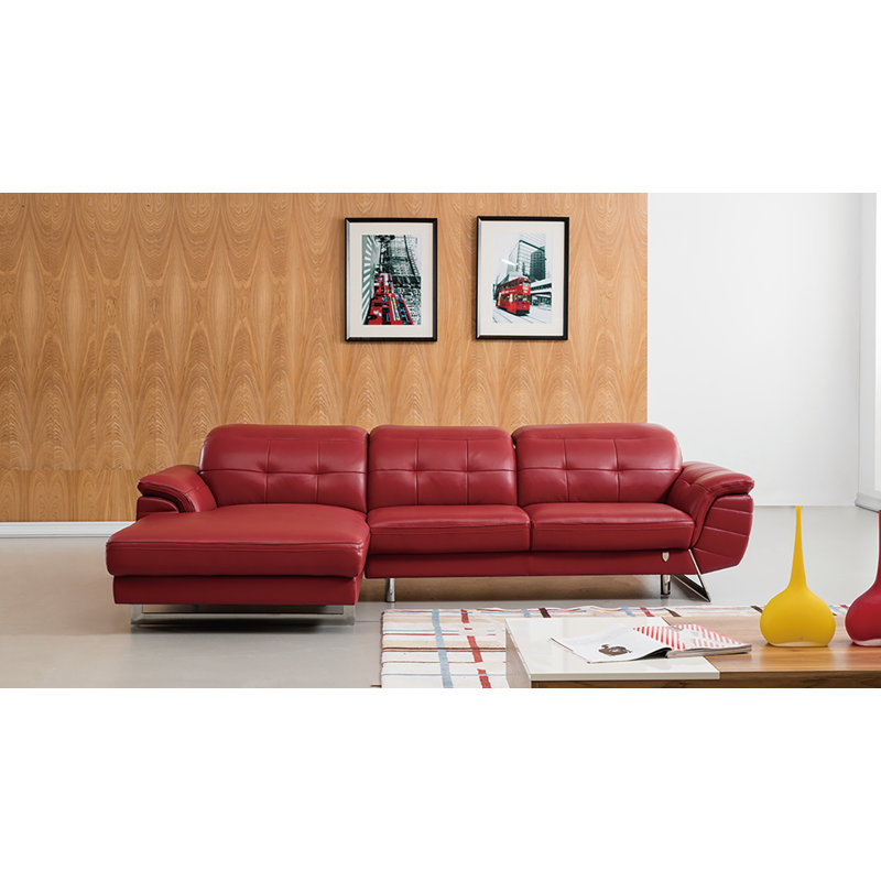 Bairiki Upholstered L-Shaped Sectional, Red Genuine Leather, Left Hand Facing