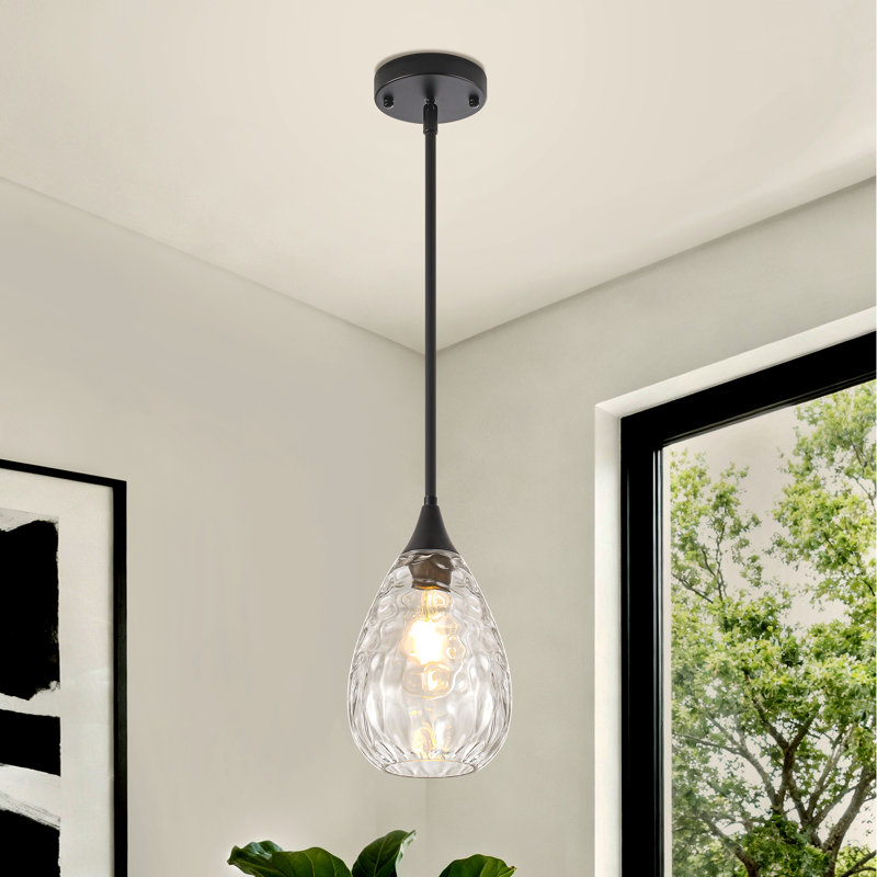 Luminaire suspendu 1 lumière moderne en verre martelé, luminaire suspendu réglable pour îlot de cuisine, salle à manger et entrée