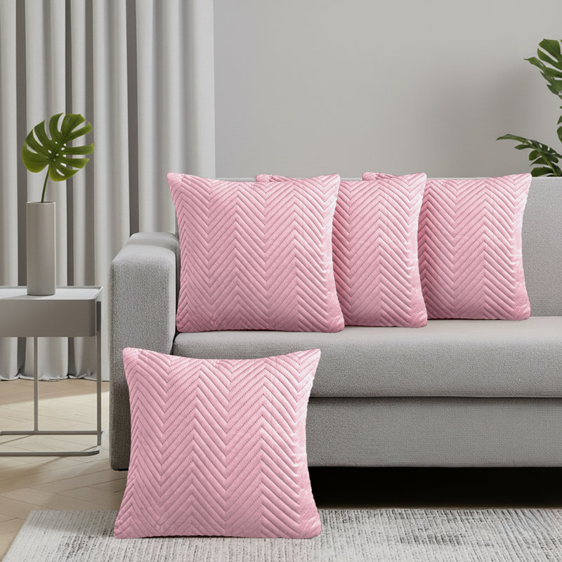 Embossed Velvet Cushion Cover (4 Piece Set), Pink