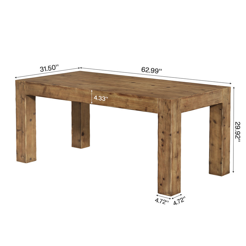 63-Inch Solid Wood Dining Table for 4 to 6, Farmhouse Dinner Table for Kitchen, Dining Room, Natural