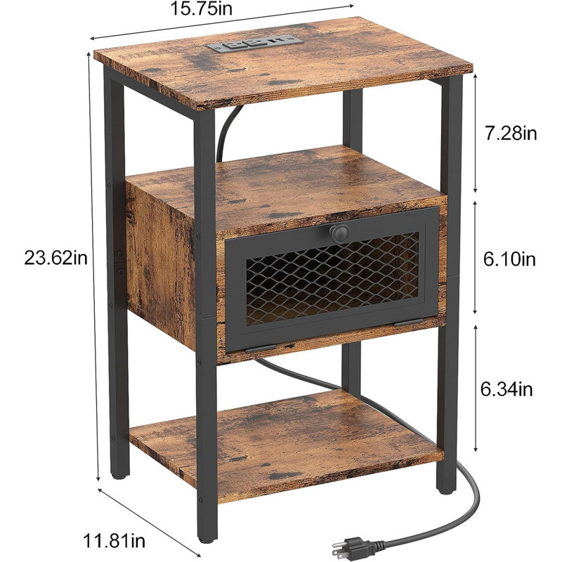 End Table Set and Built-In Outlets, Brown