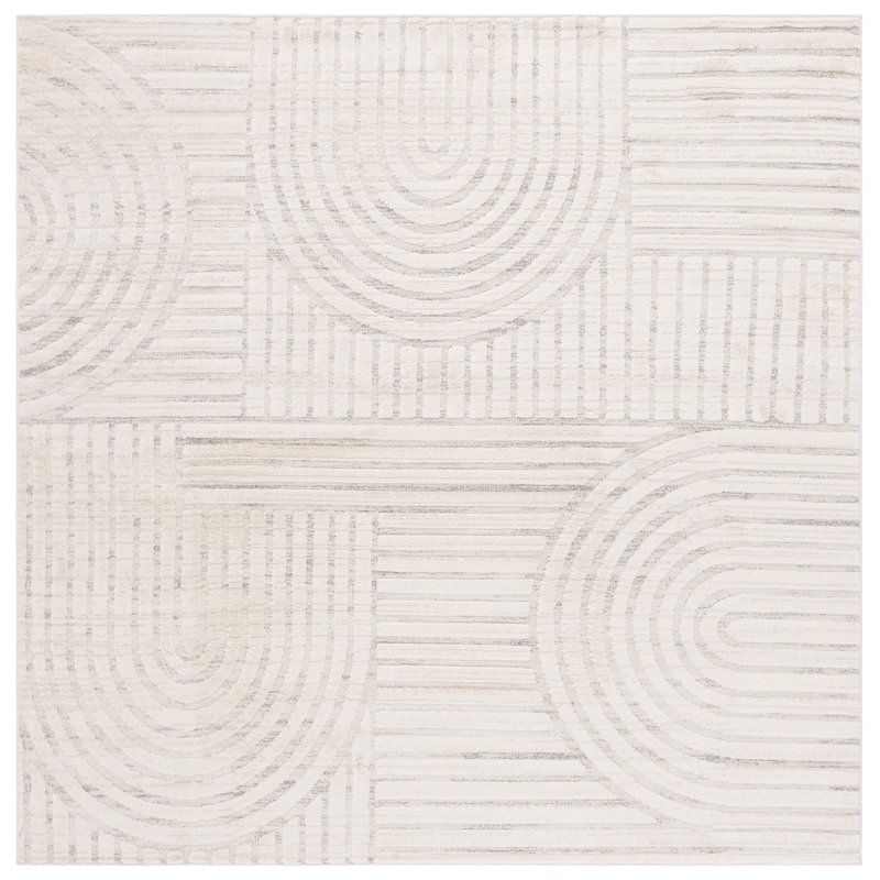 Elmhurst Ivory Geometric Hand-knotted Square Rug