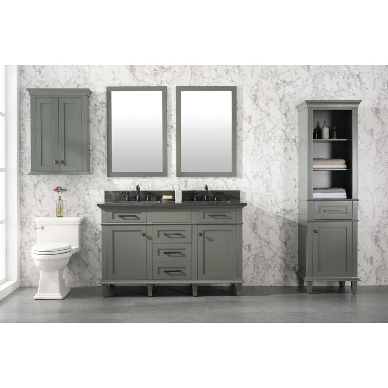 Fredy 54'' Double Bathroom Vanity with Marble Top, Pewter Green