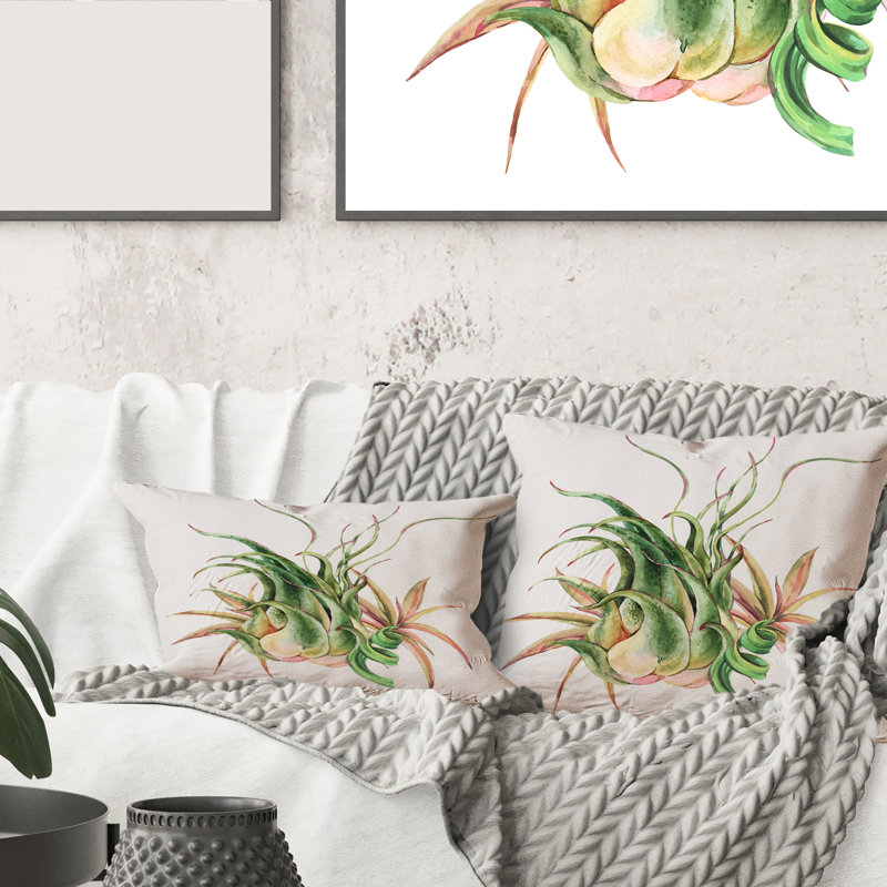 Carré, feuilles tropicales, plante grasse, coussin décoratif imprimé maison de campagne, 18" x 18"