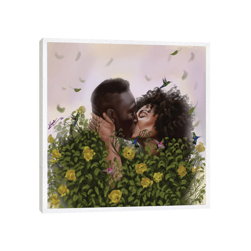 Kiss Green by Adekunle Adeleke - Print on Canvas, 66.04cm H x 66.04cm W x 3.81cm D, White Framed