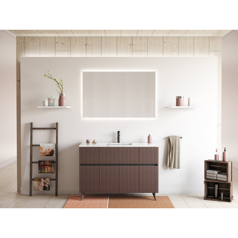 Ensemble de meuble-lavabo mural simple H 47 po x H 47 po x H 47,56 po x P 47 po, Café