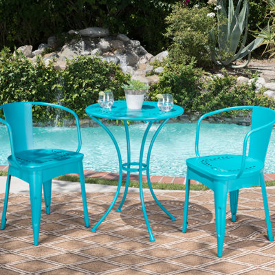 3 Pc Kd Metal In Teal For Patio - Strong Powder Coated Iron Furniture Outdoor Charming